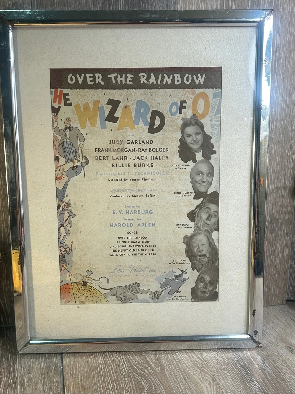 Vintage 1939 Wizard of Oz Framed Sheet Music Over The Rainbow Judy Garland